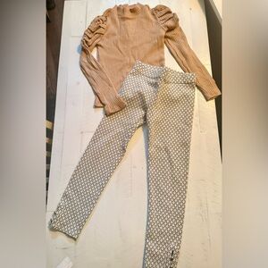 High-Rise Printed Skinny Pants Set in Cream, Black & Tan